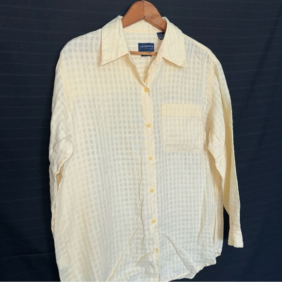 Liz Claiborne Lizsport Womens M 100% Irish Linen Button-Up Shirt Creamy Yellow - Picture 3 of 9
